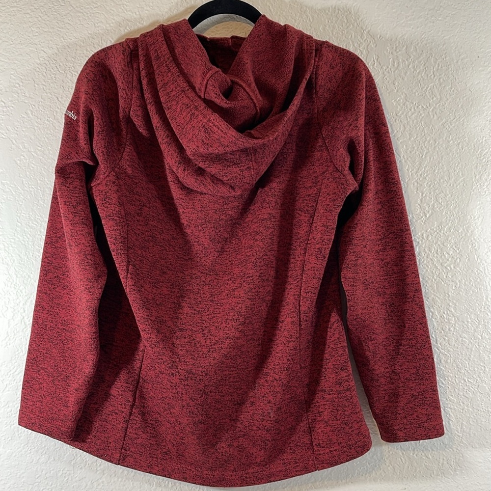COLUMBIA Sweater Women Large Red Marled Fleece Lined Loop Button Hooded Outdoor - Picture 4 of 10